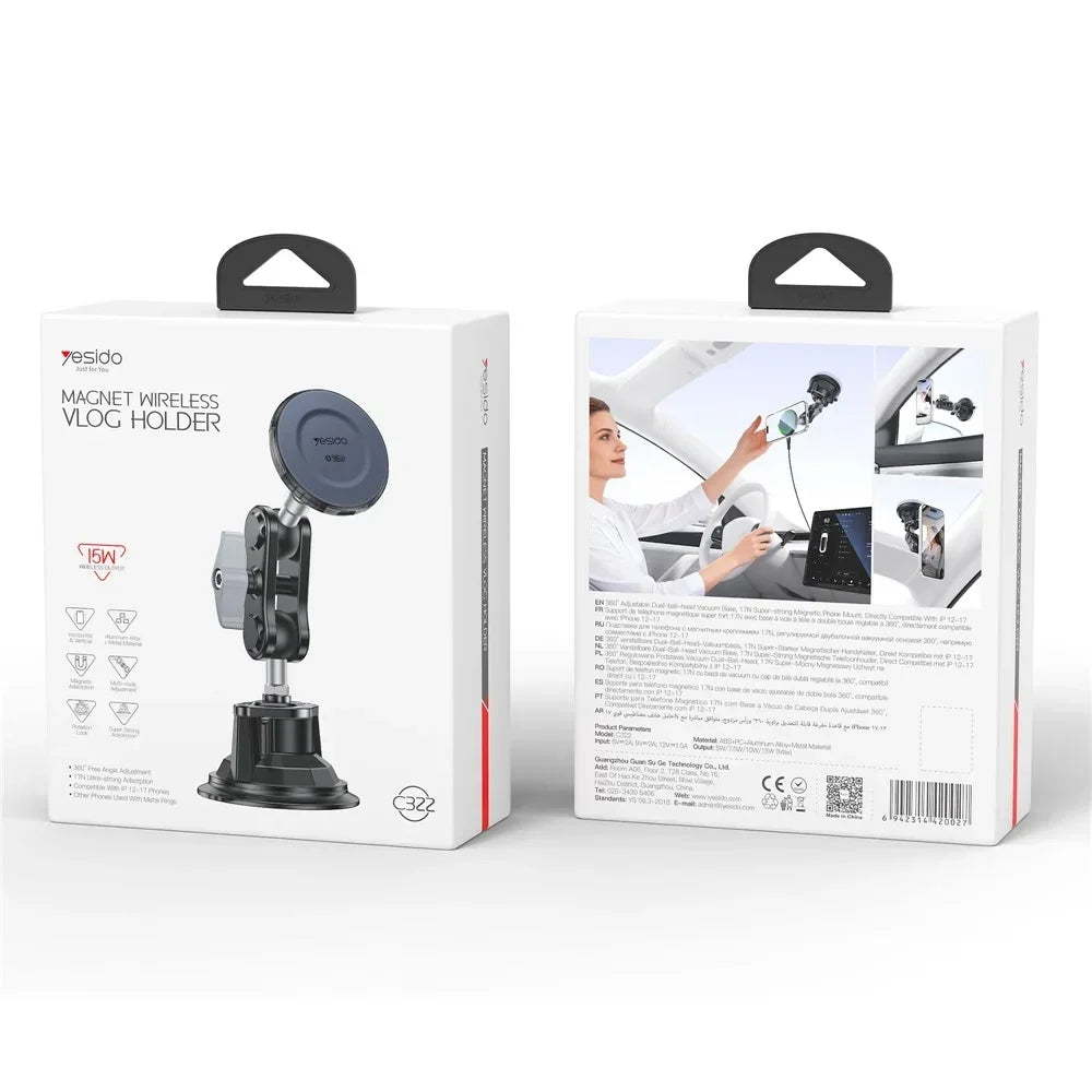 Yesido C322 15W Magnetic Wireless Car Charger Mount - MagSafe
