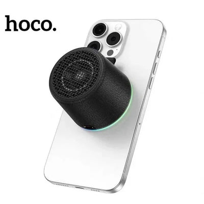 HOCO HC49 mini magnetic bluetooth speaker attached to metal surface
