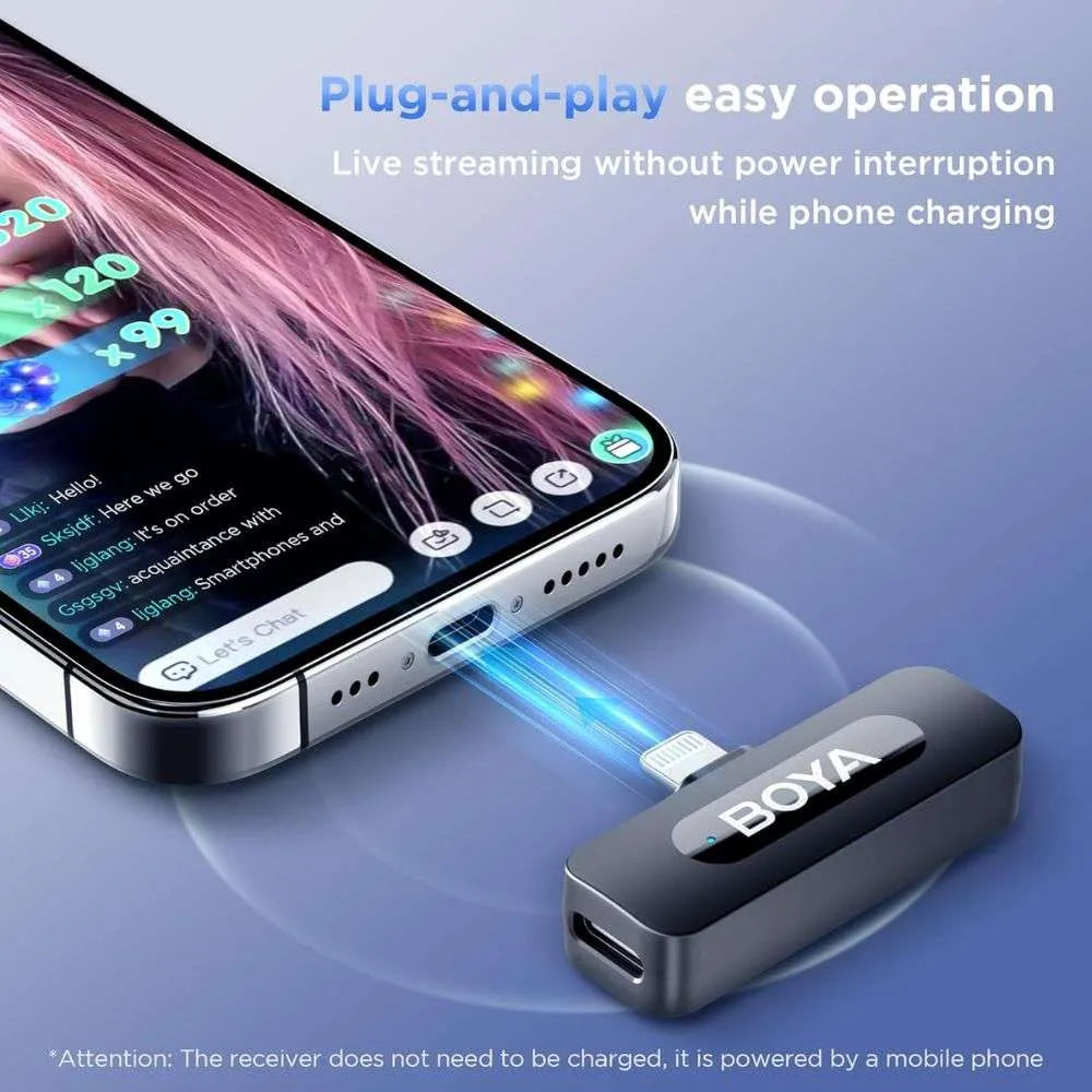 BOYA BY-V2 Dual Wireless Microphone System for iPhone (2 Transmitters + Lightning Receiver)