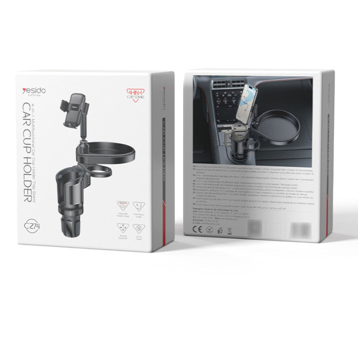 Yesido C274 720° Rotating Phone Mount – 4-in-1 Multifunctional Car Cup Holder