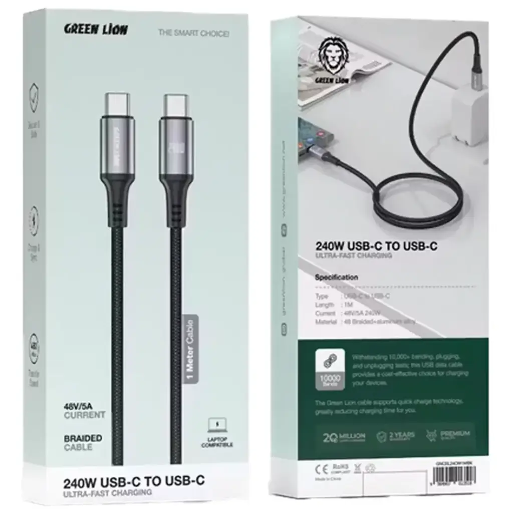 Ultra fast charging USB-C cable with braided design