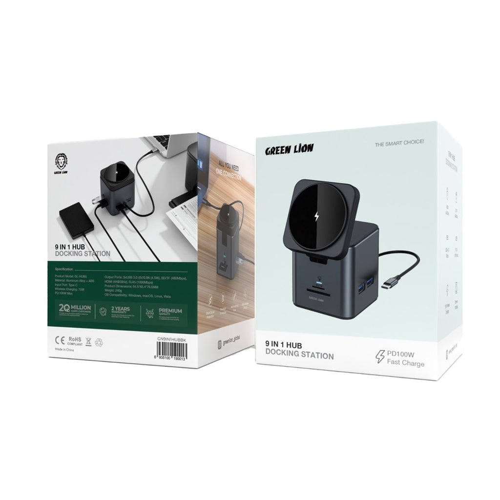 Green Lion 9-in-1 Hub Docking Station – USB Expansion & Multi-Port Adapter
