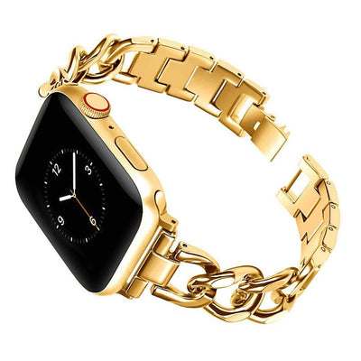 Green Lion Bella Watch Band attached to smartwatch, highlighting adjustable fit.