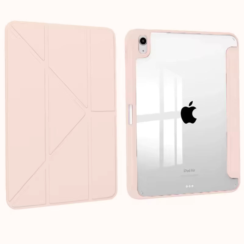 Clear back smart iPad case with origami stand pink