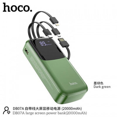 HOCO DB07A 20000mAh power bank with four built-in charging cables.