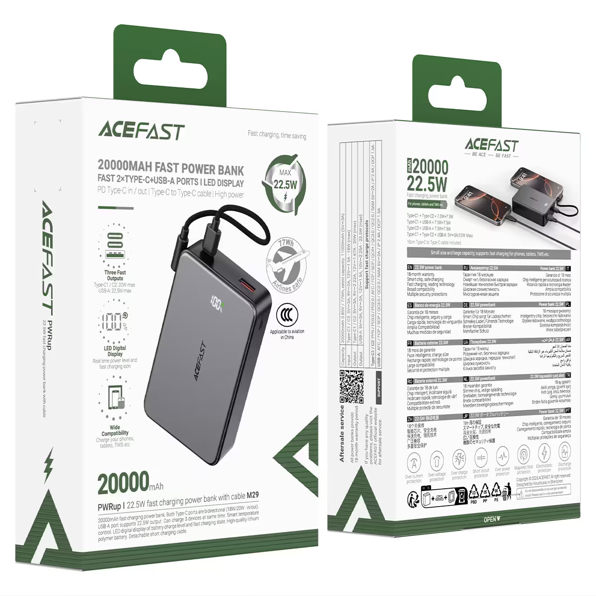 Acefast M29 power bank showing slim design and multi port output