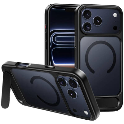 HOCO AS12 MagSafe case with kickstand for iPhone 17 Pro and Pro Max in black.
