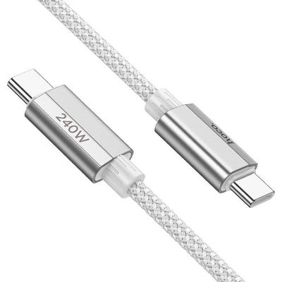 Hoco U134 Primero USB-C to USB-C cable 1.8m in black with nylon braided design, full length view