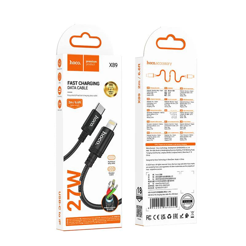 Durable braided USB-C to Lightning cable by HOCO