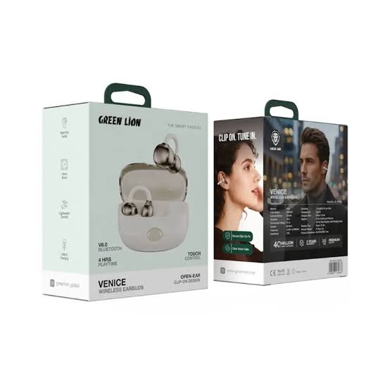 Open-Ear Clip-On Wireless Earbuds Green Lion Venice – 32H Playtime