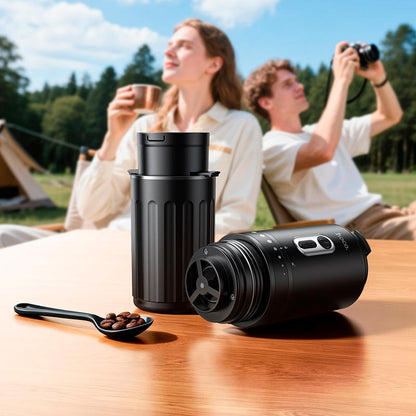 Portable coffee machine used outdoors for travel
