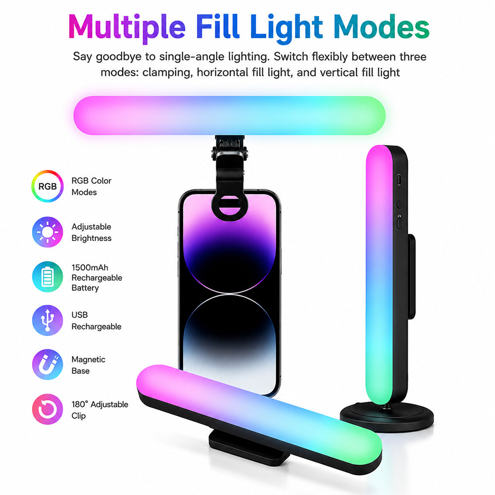 MJ-21 RGB LED Clip Fill Light - 3-in-1 Portable Selfie Light