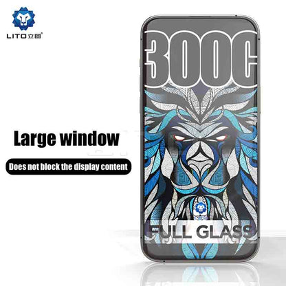Lito 300C screen protector installed on smartphone with full edge coverage.
