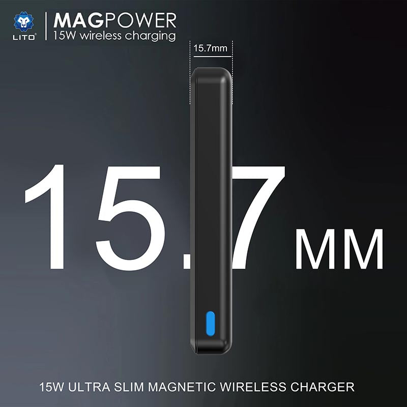 LITO LP08 10000mAh Slim Magnetic Wireless MagSafe Power Bank with Display