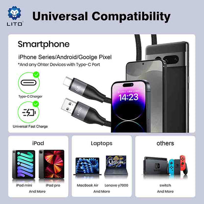 LITO LD23 1m 6A 100W Fast Charging Metal Type-C Cable
