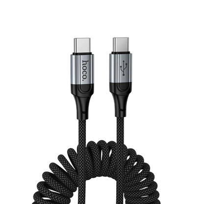 Hoco X121 Nuevo USB-C to USB-C cable 1.5m in black with spring braided design, full length view
