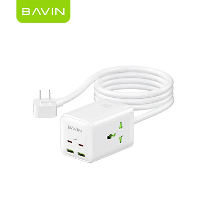 BAVIN PC2026 6-in-1 65W GaN Desktop Power Strip Fast Charging Adapter with AC Plug, USB & Type-C Ports
