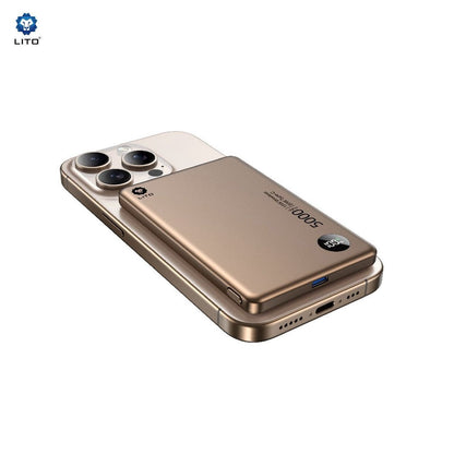 LITO LP08 5000mAh Portable Slim Magnetic Wireless MagSafe Power Bank with Display Description: