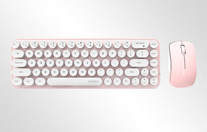 MOFII Bean 2.4G pink white keyboard mouse combo on clean white desk, compact ergonomic design
