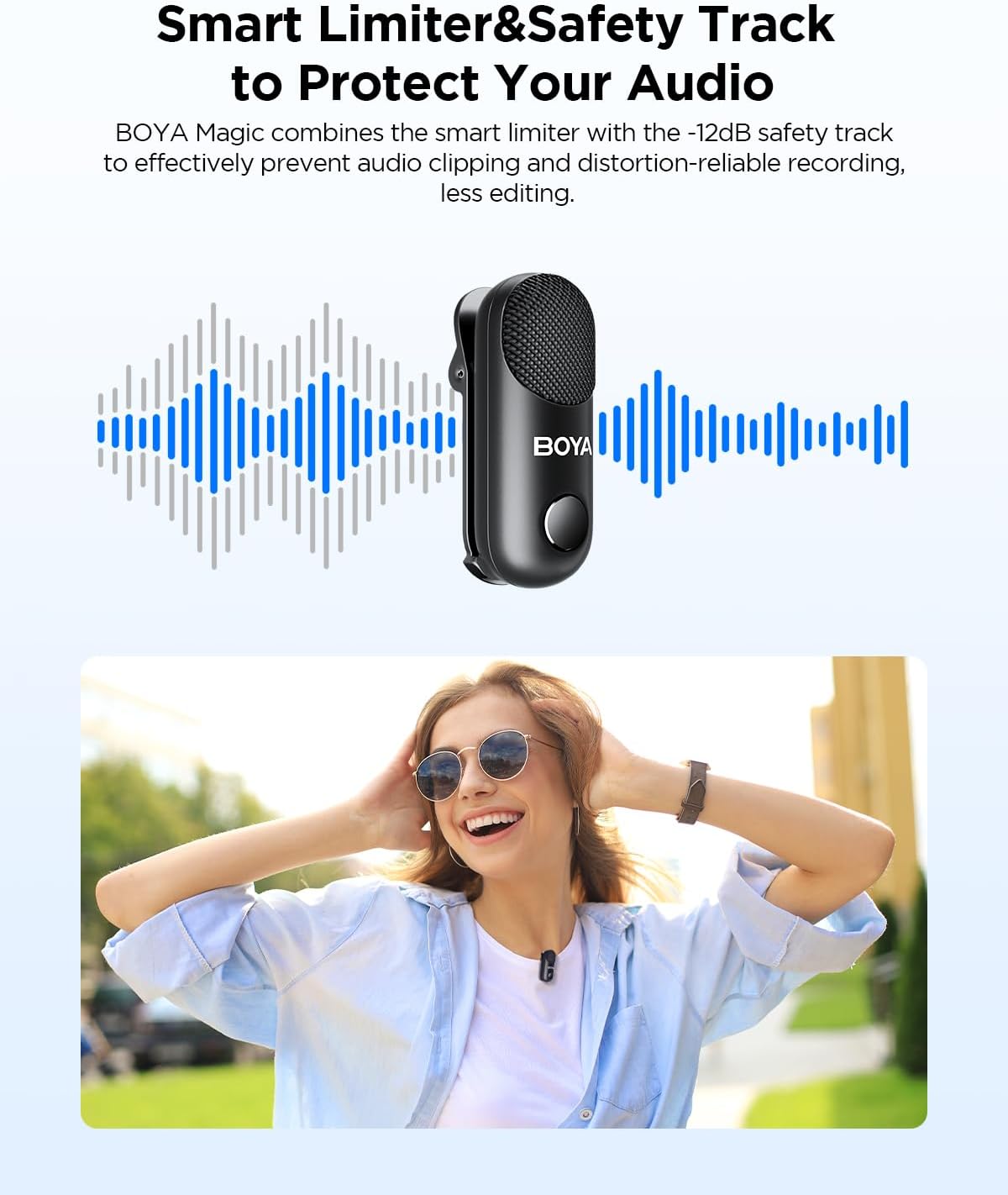 Compact BOYA MAGIC-05 charging case with microphones
