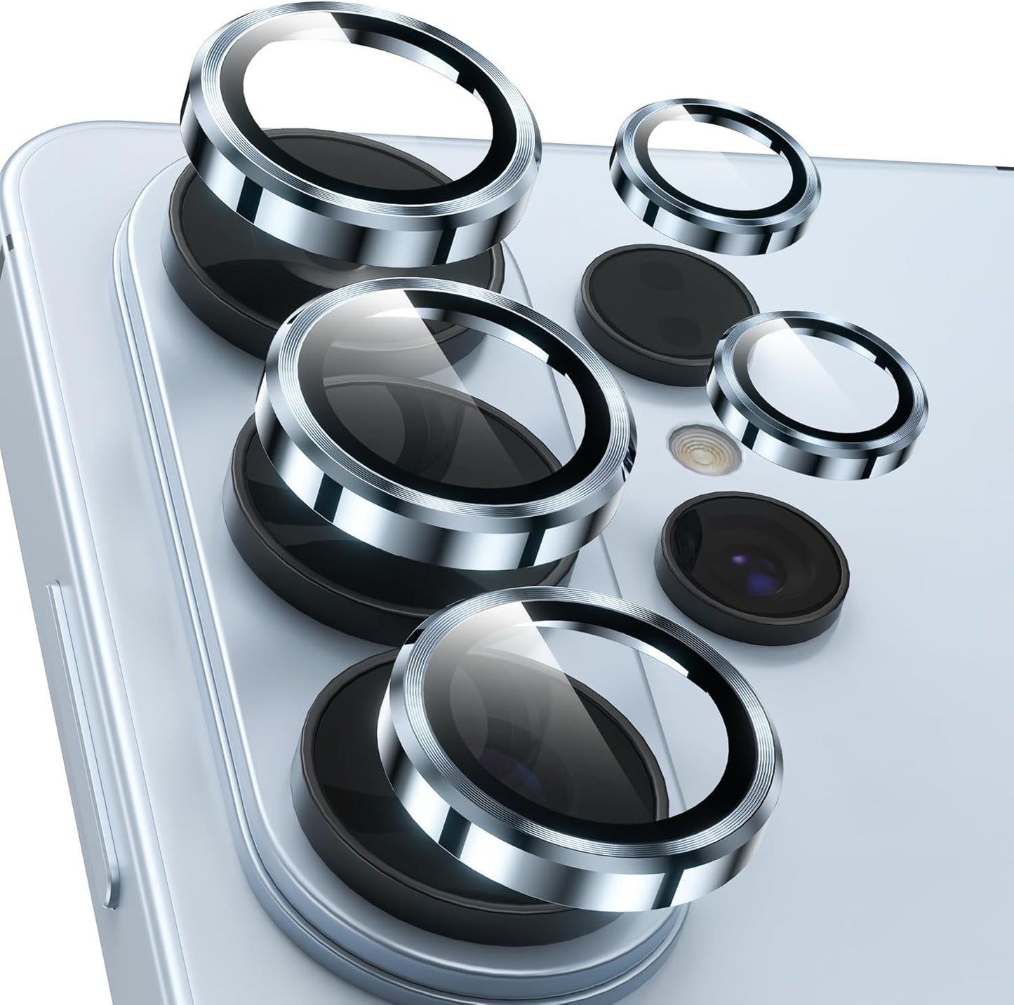 Close-up of tempered glass lens protector for Samsung S26 Ultra.

