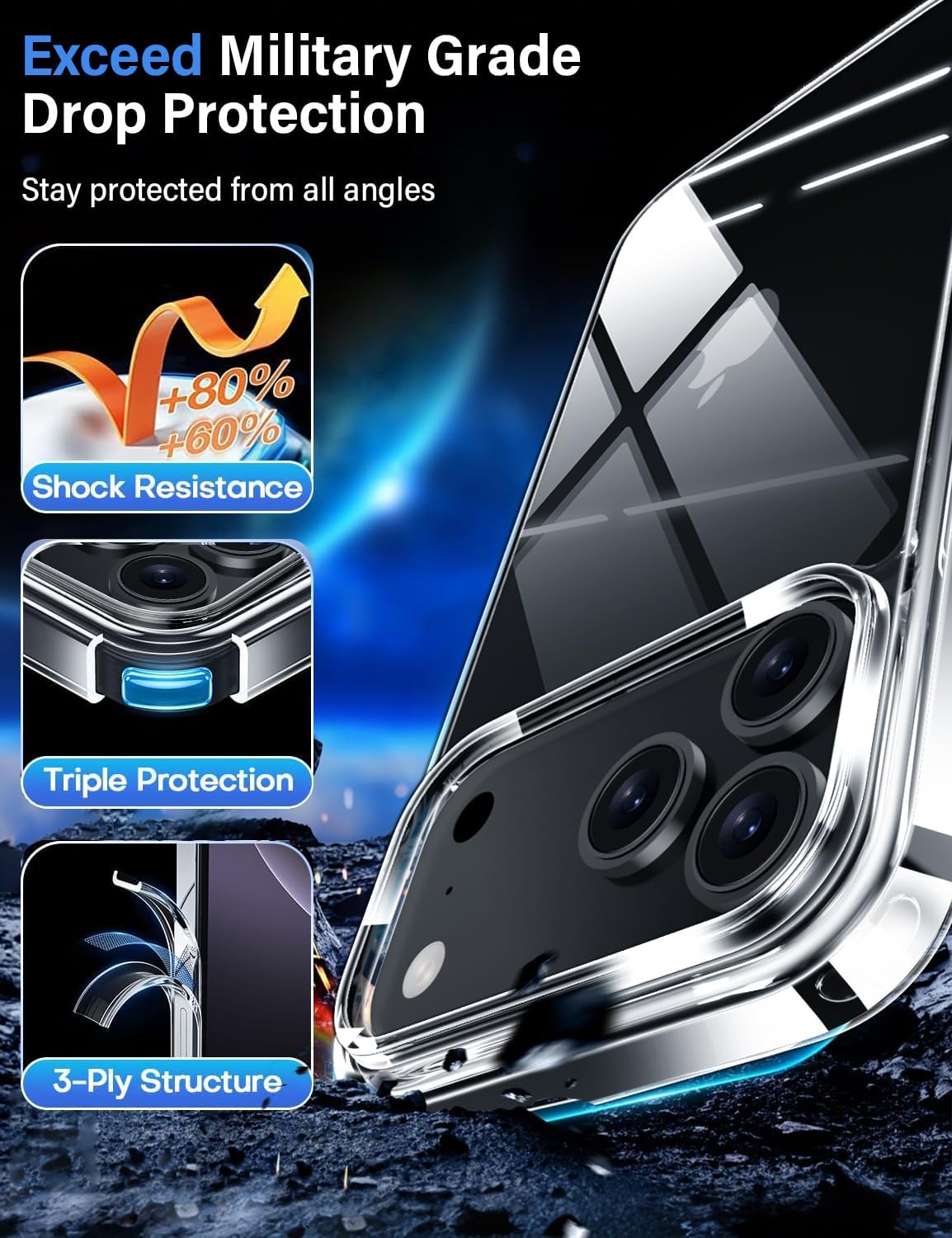 X-Level Space iPhone 17 Series Anti-Yellowing TPU Clear Case | Soft Edges | Camera Button Protection