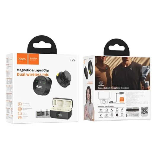 HOCO L22 Dual Wireless Lavalier Microphone – Noise Reduction, Plug & Play