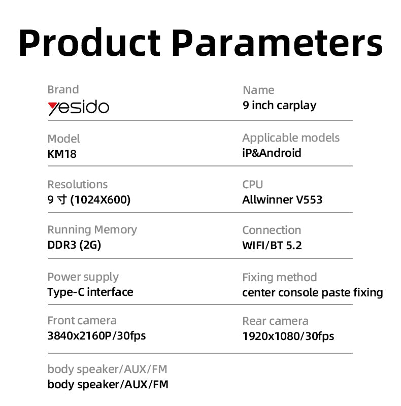 Yesido KM18 specifications