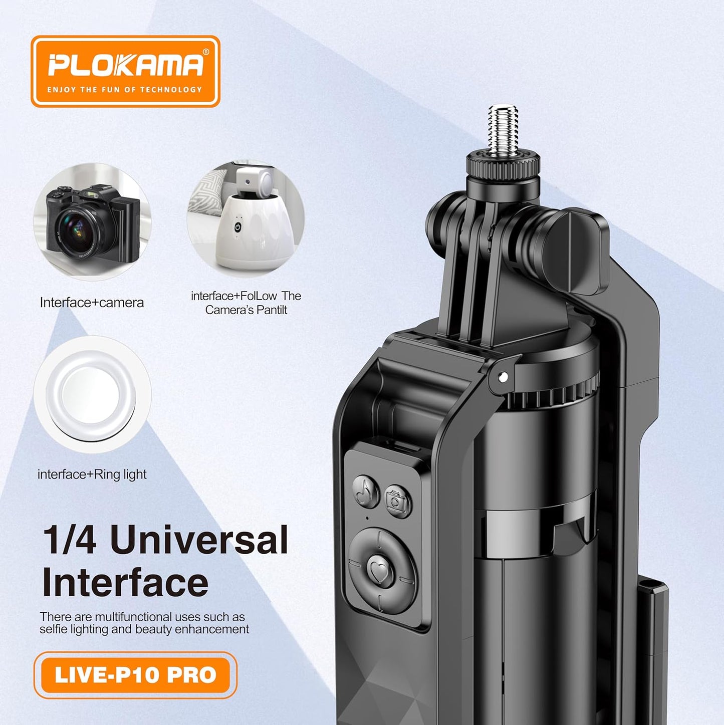 Plokama Live-P10 Pro Selfie Stick Tripod with LED Light & Remote