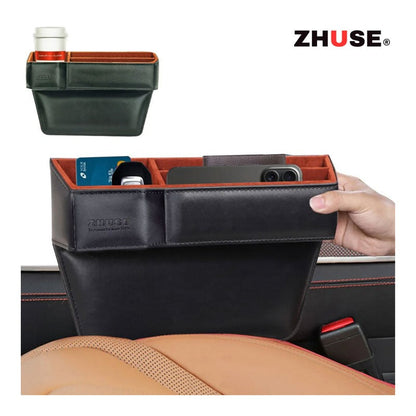 Compact car seat gap organizer with storage compartments
