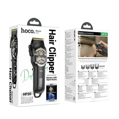 Hair clipper HP20 with LED screen showing battery level and settings