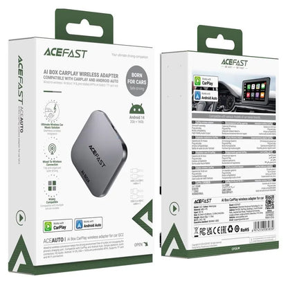 ACEFAST QC2 wireless CarPlay Android Auto AI box grey design.
