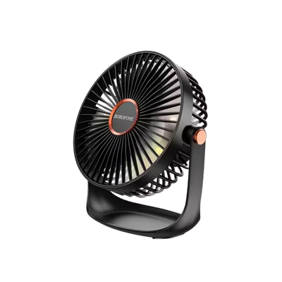 BOROFONE DBF02 desktop fan with LED light on desk
