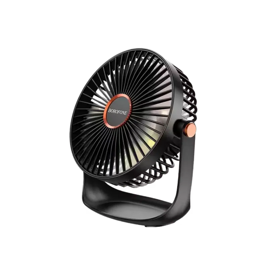 BOROFONE DBF02 desktop fan with LED light on desk
