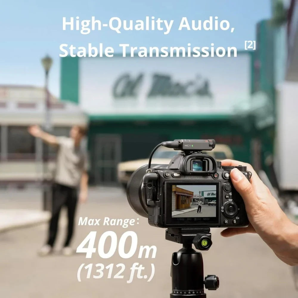 DJI Mic Mini transmitter clipped on shirt for recording

