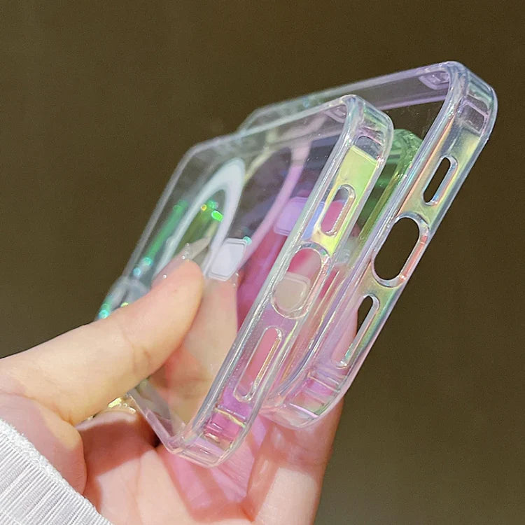 iPhone 17 Pro & 17 Pro Max Iridescent Glitter MagSafe Case – Transparent Rainbow Cover