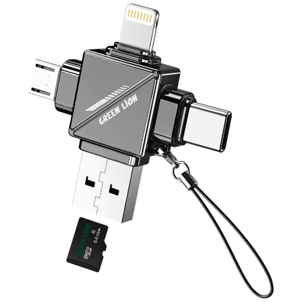 Green Lion 4 in 1 TF card reader with USB C USB A lightning and micro USB