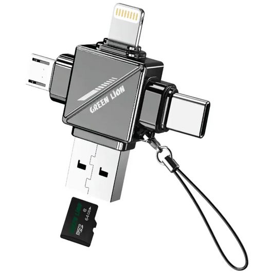 Green Lion 4 in 1 TF card reader with USB C USB A lightning and micro USB