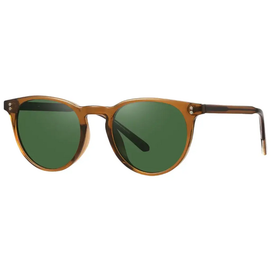 Polarized lenses on Green Lion Bellavia sunglasses close-up
