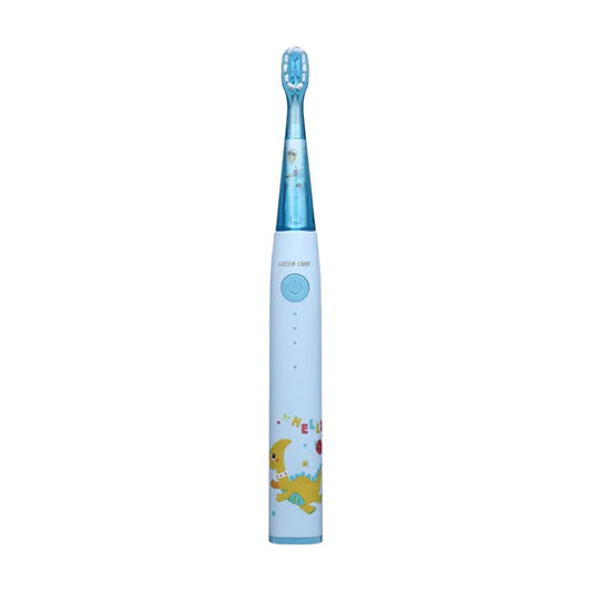 Green Lion kids electric toothbrush with colorful design and LED lights