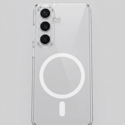Samsung clear slim MagSafe case with transparent back and white magnetic ring