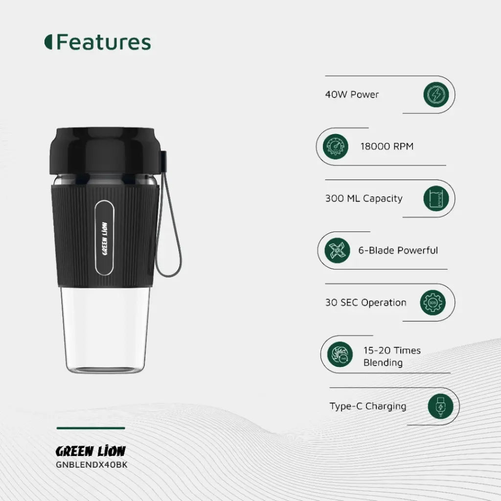 Green Lion G-Blend X Juicer in action making a healthy smoothie.
