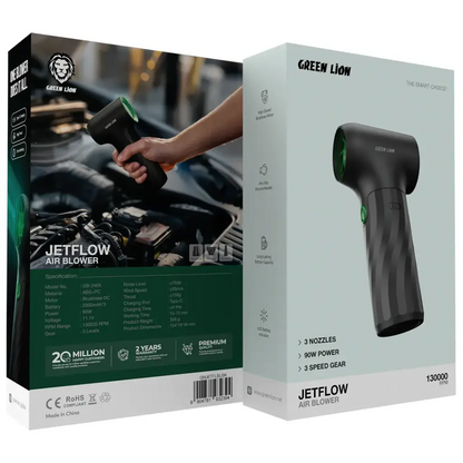 Green Lion JetFlow Air Blower Black – 3 nozzles, USB-C rechargeable