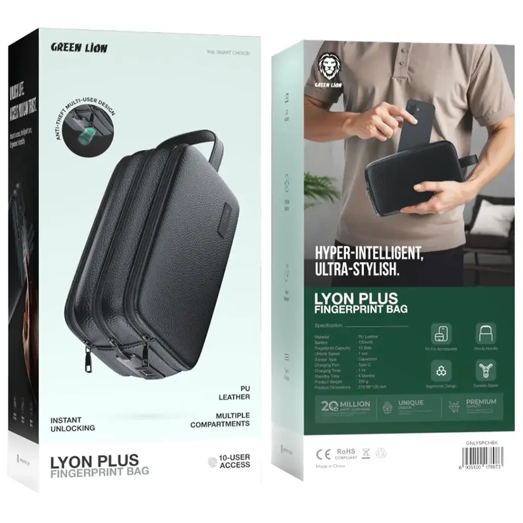 Green Lion Lyon Plus Fingerprint Handbag – Smart & Secure Luxury Bag