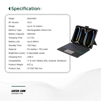 Green Lion Universal Smart Keyboard Case (Arabic & English) - Black