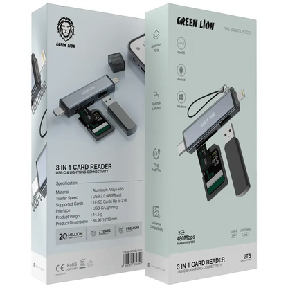 Compact Green Lion SD and microSD card reader for mobile devices