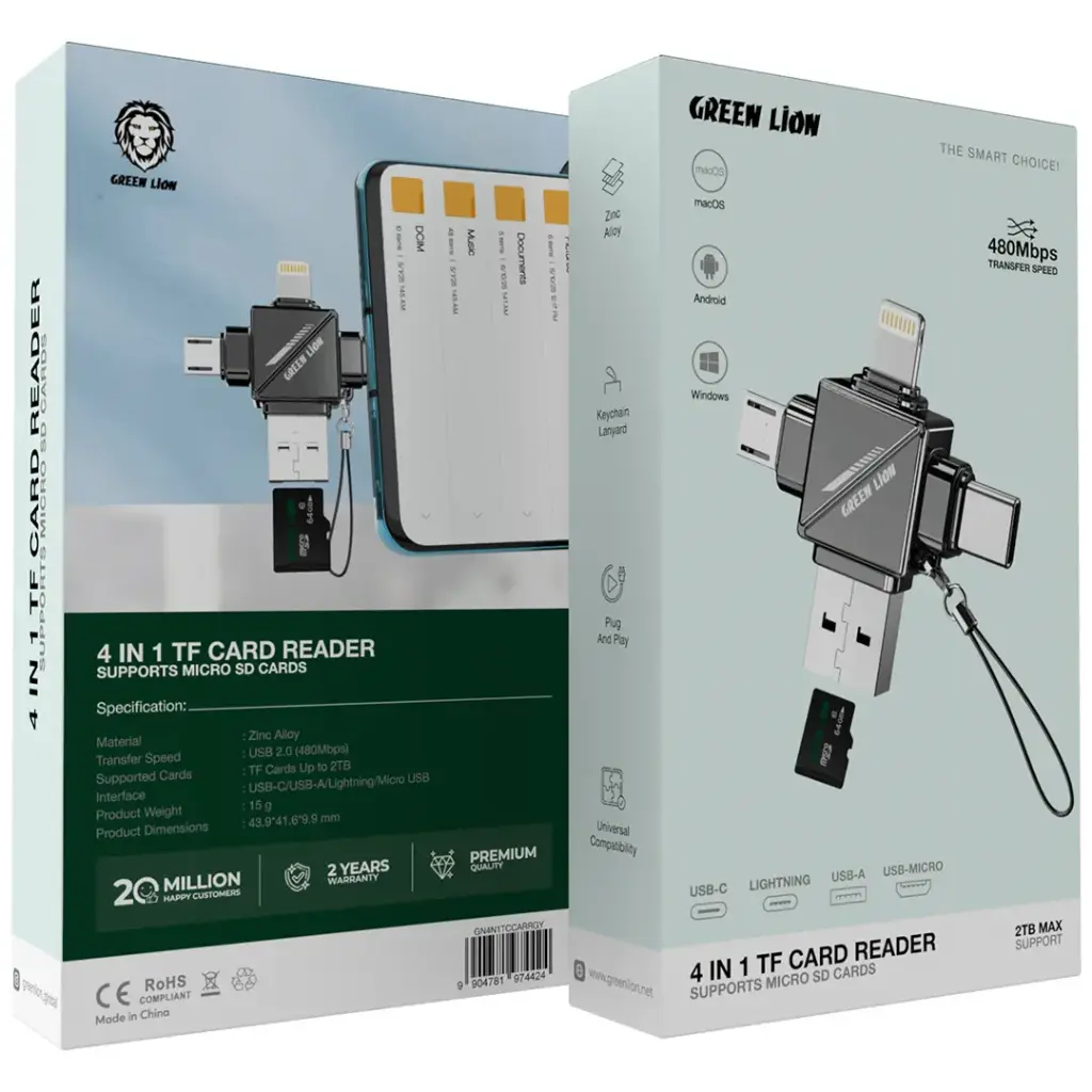 Compact Green Lion micro SD card reader multi device adapter