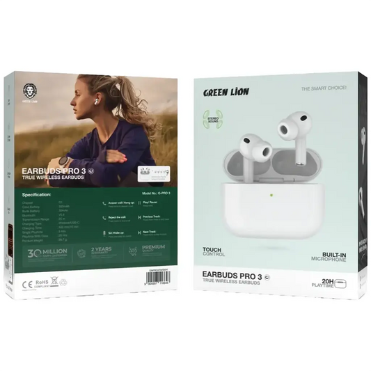 Green Lion Earbuds Pro 3 true wireless earbuds with charging case