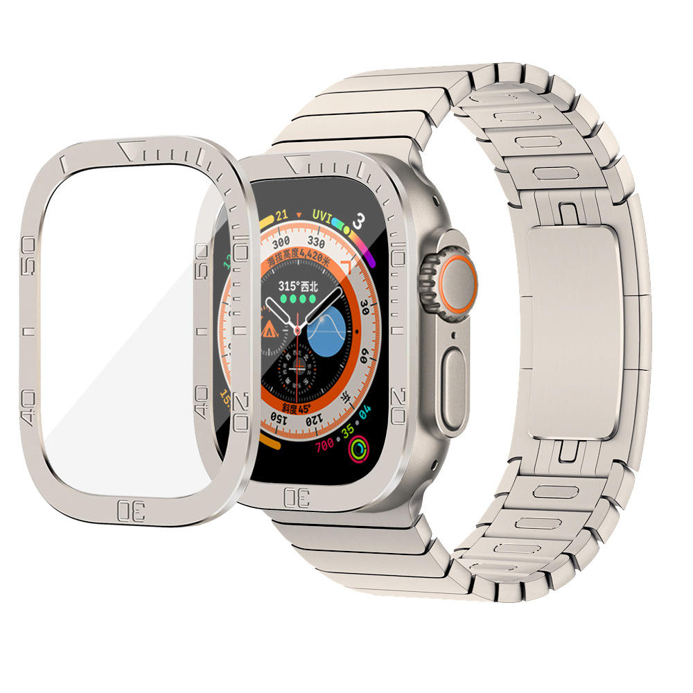 Apple Watch Ultra metal protective case with built-in glass screen cover.
