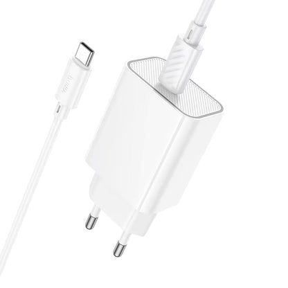 HOCO C143A Benefit Single-Port PD20W Charger Set with USB-C to USB-C cable (EU plug).
